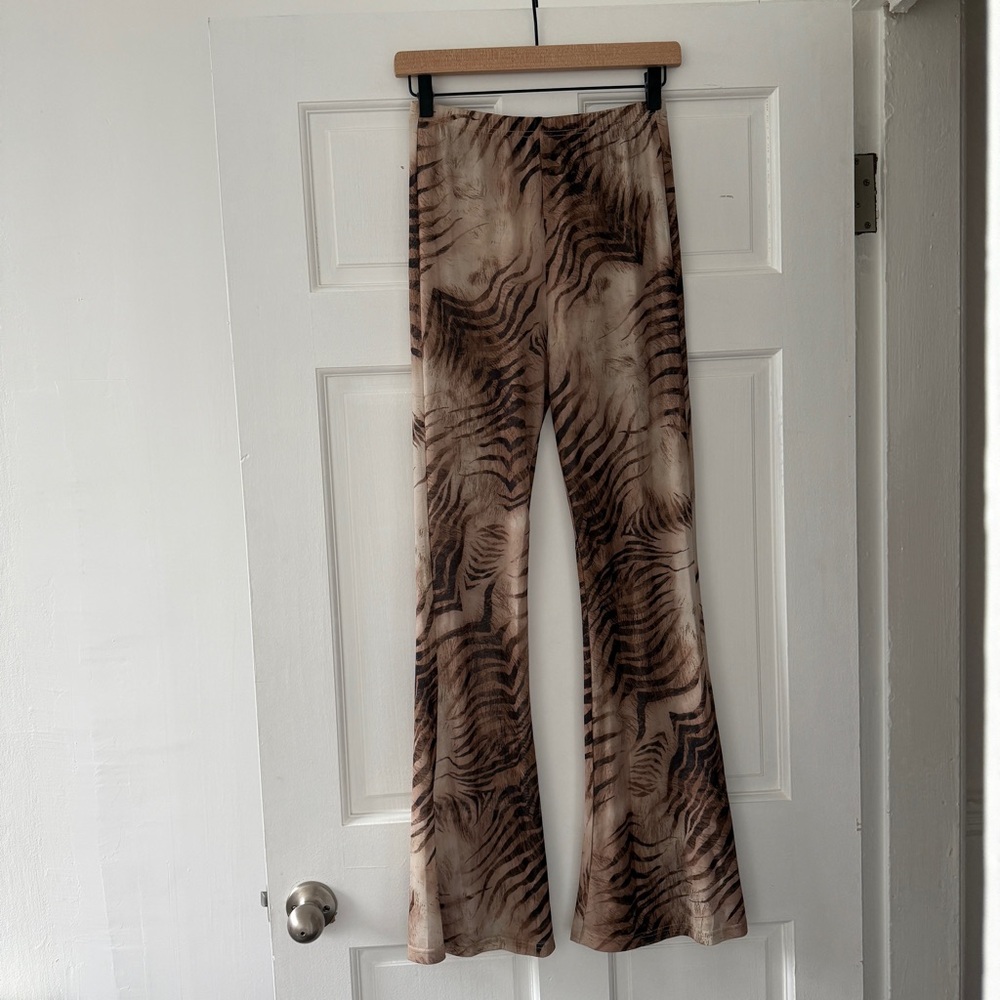 Motel Mesh Animal Print Sheer Flared Pants